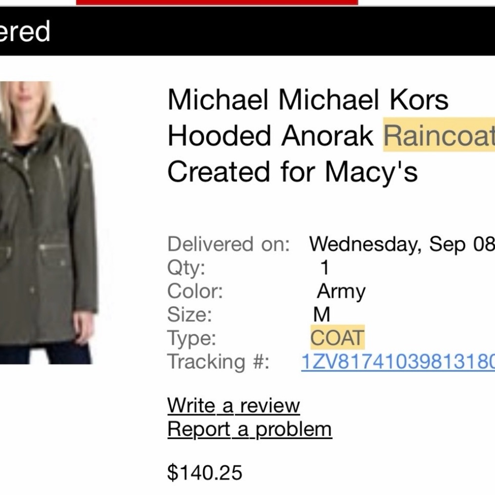 MICHAEL Michael Kors Olive Green Hooded Anorak Trench Coat